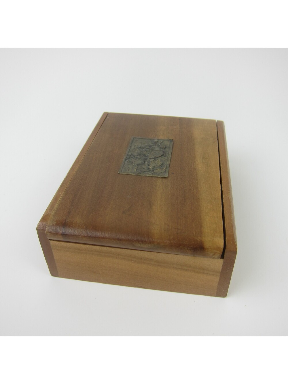Vintage Wood Trinket Box Men's Valet Tray Catch-All Knight on Horse Emblem 1950s